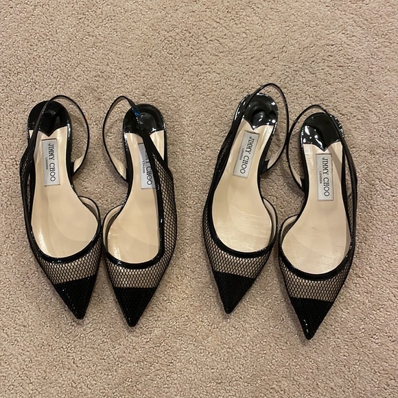 Jimmy Choo Fetto Point Toe Black Patent Leather & Mesh Flat - Picture 12 of 16